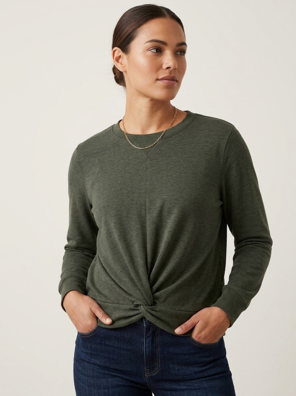 MICHAEL Michael Kors Women's Front Twist Knot Crewneck Pullover sweatshirt top